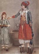 Jean-Etienne Liotard Dame franque vetue a la turque et sa servante (mk32) oil on canvas